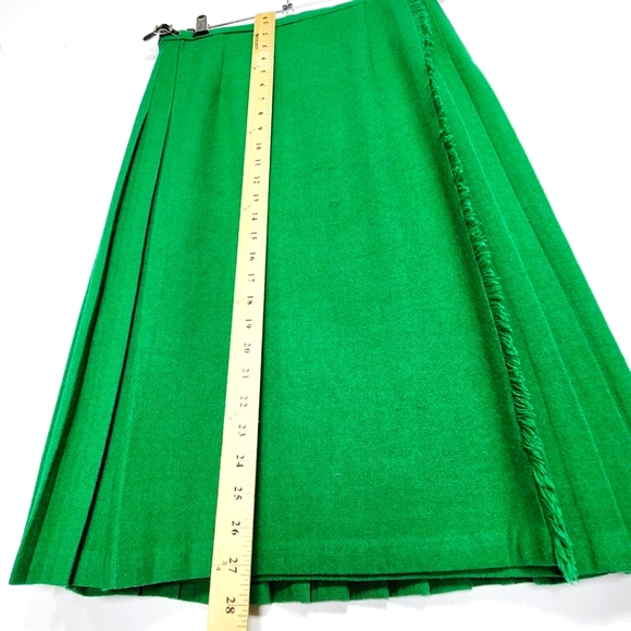 O'neil of Dublin Irish wool Kelly green pleated wrap style midi skirt 28" waist - Picture 4 of 9